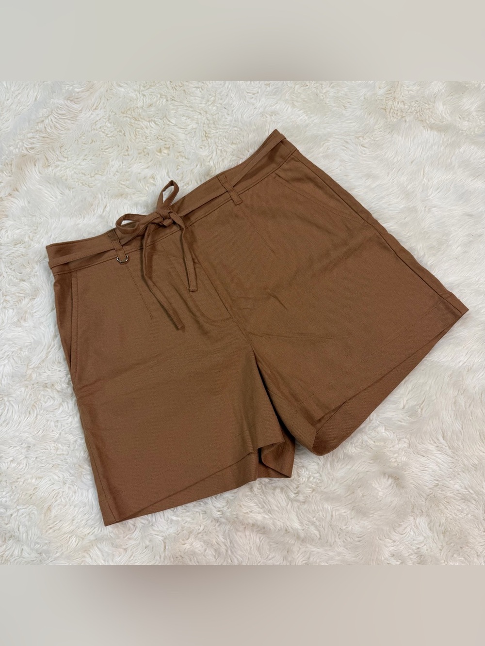 LOFT Tie Waist Pleated Caramel Brown Shorts